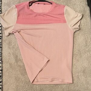 SHEIN Pink and Cream Colorblock Ribbed Tee